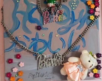 Arte único de técnica mixta de Barbie Harajuku / Arte mural Y2K / Decoración Kawaii / Arte Barbiecore / Obra de arte original hecha a mano