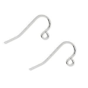 May include: Two silver-toned metal earring hooks, each featuring a curved wire design with a small circular loop at the end for attaching jewelry components. These findings are polished and have a smooth, reflective surface finish.