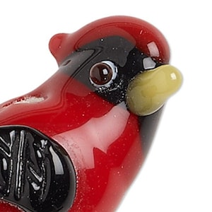 Bead, Cardinal Bird, 2 Lampwork Glass Opaque Red 28x17mm Cardinal Bird Beads with 2.6mm Hole