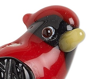 Bead, Cardinal Bird, 2 Lampwork Glass Opaque Red 28x17mm Cardinal Bird Beads with 2.6mm Hole