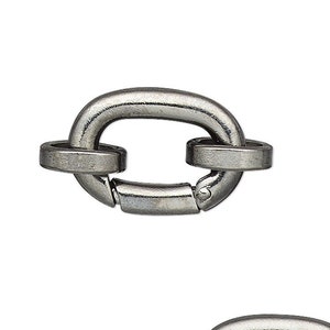 Clasp, Self-Closing Hook, Gunmetal Plated Brass  14x10mm Self Closing Hinged Clip Bails with Jump Rings