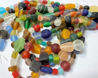 Bead, Mix India Glass Craft Beads Bulk 4mm-22x10mm Mix Assorted Shapes and Assorted MATTE Colors with 1.3-2.1mm Hole (5 Strands) Final Stock