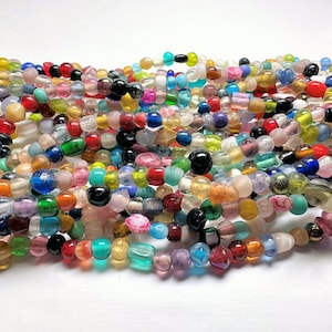 Bead Mix, Glass, India, Craft Bulk Assorted Opaque to Transparent 3-6mm Glass Bead Mix with 0.5-1mm Hole (10 Strands)