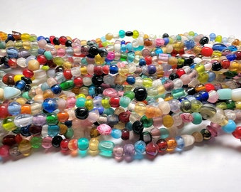 Bead Mix, Glass, India, Craft Bulk Assorted Opaque to Transparent 3-6mm Glass Bead Mix with 0.5-1mm Hole (10 Strands)