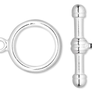 Clasp, Toggle, 10 Sets Silver Plated Brass 16mm Round Large Toggle Bracelet Necklace Clasps with 25mm Bar *  Final Stock