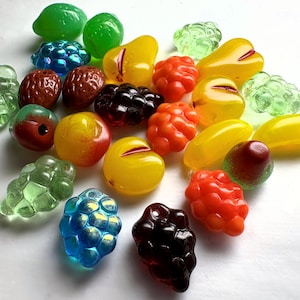 Czech Glass Fruit Bead Mix: Bananas, Grapes, Pears - 24 Piece Set