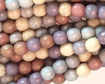 Bead, Matte Mix, 100 Czech Pressed Glass 4mm Round Matte Ethereal Bead Mix with 0.7-0.9mm Hole *