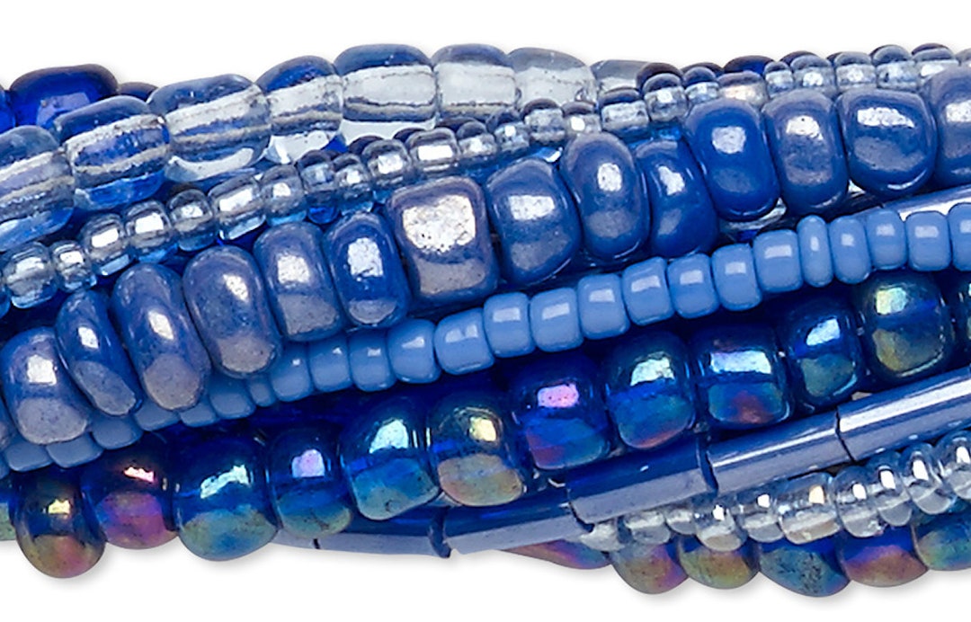 Seed and Bugle Bead Mix, Glass, 10 Strands1,1001,700 Cobalt Blues Seed
