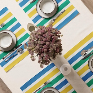 Bold Striped Placemats (Light) – Set of 4 | Light Green, Blue & Yellow | Primary Colors Table Decor