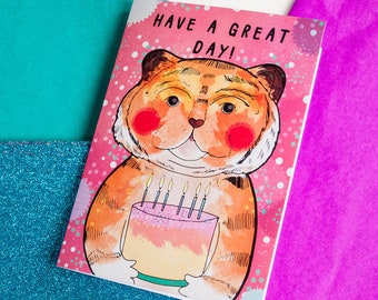 Have a Great Day Happy Birthday Tiger Greeting Card - Children's Birthday Card - Illustration - Stationery - Illustrated