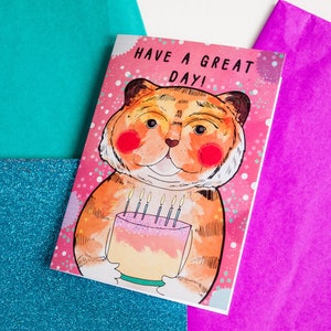 Have a Great Day Happy Birthday Tiger Greeting Card Children's Birthday Card Illustration Stationery Illustrated image 1