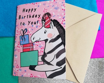 Happy Birthday to You Zebra Greeting Card - Stationery-Paper Goods- Illustrated-Illustration-Celebration