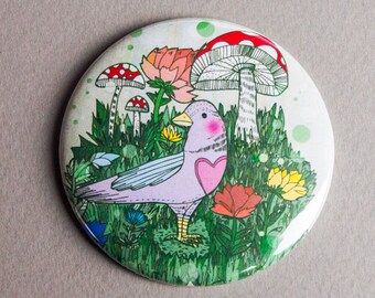 Woodland Bird Pocket Mirror - Gift Idea - Present - Birthday - Magical - Illustrated - Illustration