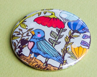 Garden Bird Pocket Mirror - Gift Idea - Present - Birthday - Magical - Illustrated - Illustration