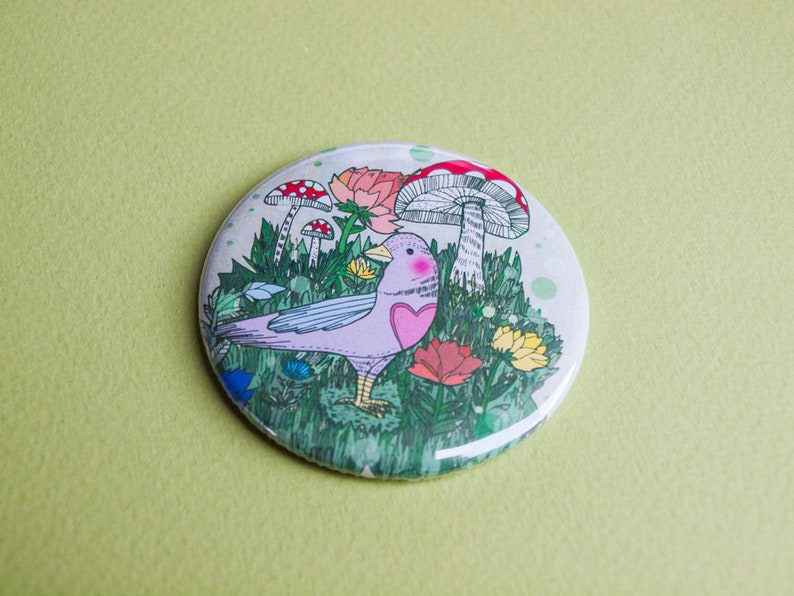 Woodland Bird Pocket Mirror Gift Idea Present Birthday Magical Illustrated Illustration image 2