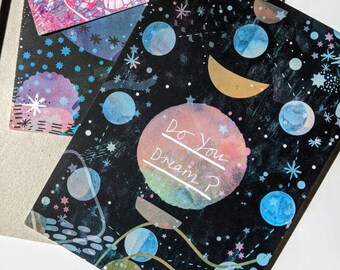 Do You Dream? A6 Illustrated Postcard - Paper Goods - Space - Universe - Gift - Stars & Moon - Modern - Quotes - Present - Modern