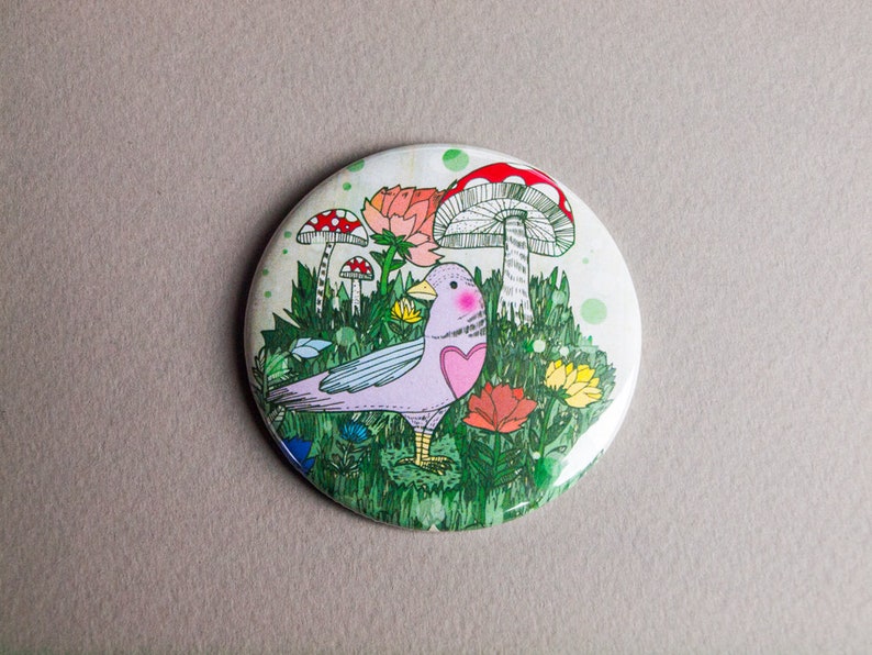 Woodland Bird Pocket Mirror Gift Idea Present Birthday Magical Illustrated Illustration image 1