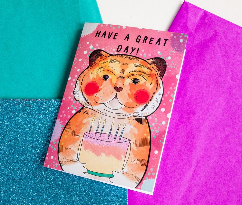 Have a Great Day Happy Birthday Tiger Greeting Card Children's Birthday Card Illustration Stationery Illustrated image 1