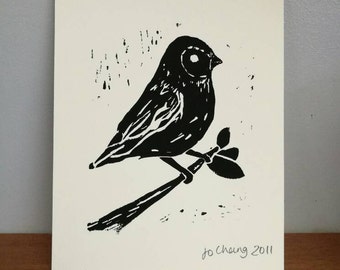 Black Bird A5 Lino Print - Nature - Art - Oeuvre d'art - Cadeau pour les amateurs d'oiseaux - Impression - Cadeau - Cadeau pour tous - Fait main - Imprimé à la main