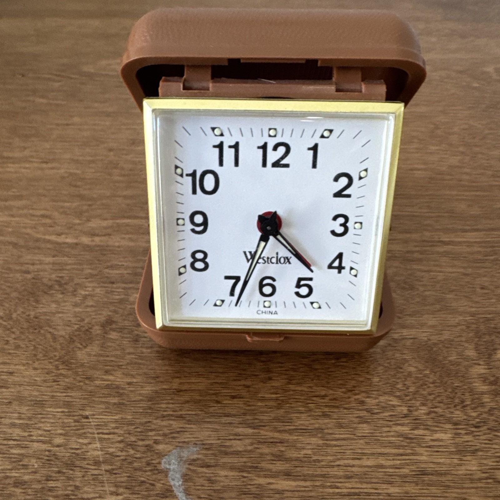 Vintage Westclox 1960's Travel Clock Alarm Wind up Brown Folding