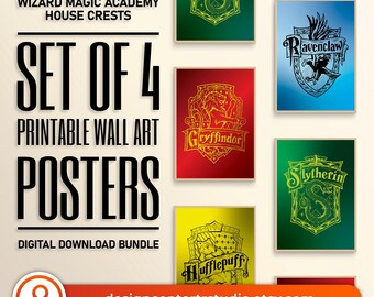 Wizard Magic Academy House Crests Poster Bundle (Digital Download)