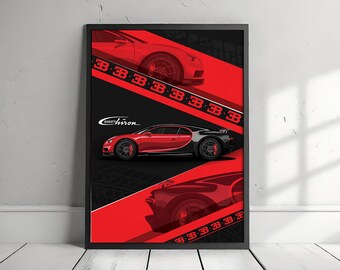 Bugatti Chiron Art Poster: Luxury Sports Car Automotive Print (Digital Download)