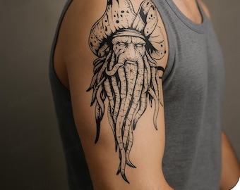 Pirate-Inspired Tentacled Captain Artwork | Nautical Tattoo, Poster & CNC Design | Ai, Eps, DXF, PNG