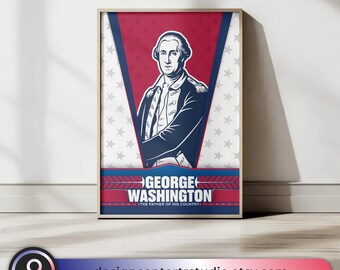 George Washington Vintage Poster, Historical Printable Wall Art, Patriotic American Decor, Digital Download, Office & Study Print