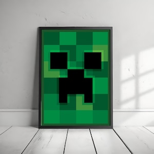 Pixel Block Style Green Monster Digital Poster – Kids Room & Gaming Decor Download