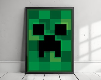 Pixel Block Style Green Monster Digital Poster – Kids Room & Gaming Decor Download