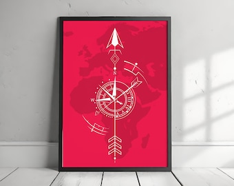Compass and Map Abstract Poster Digital Download