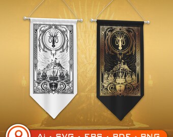 Sea Kraken Crest SVG, Medieval Fantasy Banner, Nautical Castle Wall Art, Vector Digital Download