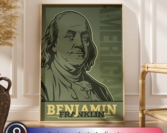 Benjamin Franklin Vintage Poster, Historical Wall Art, Founding Father Printable, American History Decor, Digital Download