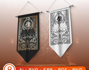 Nomad Horse Crest SVG, Medieval Fantasy Banner, Steppe Rider Wall Art, Vector Digital Download