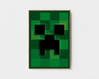 Pixel Block Style Green Monster Digital Poster – Kids Room