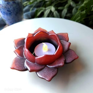 Lotus Flower Epoxy Resin Candle Holder – Handmade Pink/black Tea Light Holder – Spiritual Decor – Meditation, Zen Home Accent – Unique Gift