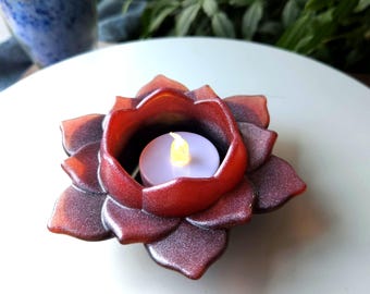 Lotus Flower Epoxy Resin Candle Holder – Handmade Pink/black Tea Light Holder – Spiritual Decor – Meditation, Zen Home Accent – Unique Gift