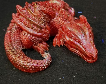 Handmade Red Sleeping Dragon Figurine Fantasy Resin Sculpture, D&D Miniature, Mythical Creature Gift, Dragon Lover Decor, RPG Dice Guardian