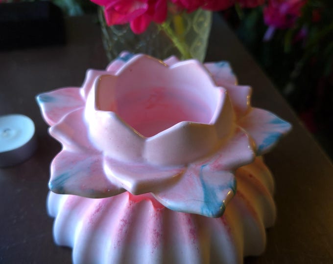 Featured listing image: Lotus Flower Eco-Resin Candle Holder – Handmade Pink & Blue Tea Light Holder – Spiritual Decor – Meditation, Zen Home Accent – Unique Gift