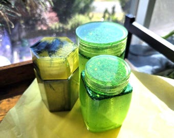 Handcrafted Colorful Decorative Jar with screw on lid. Ideal for Home Decor and Gifts. Store herbs, money, jewelry, or secret items.