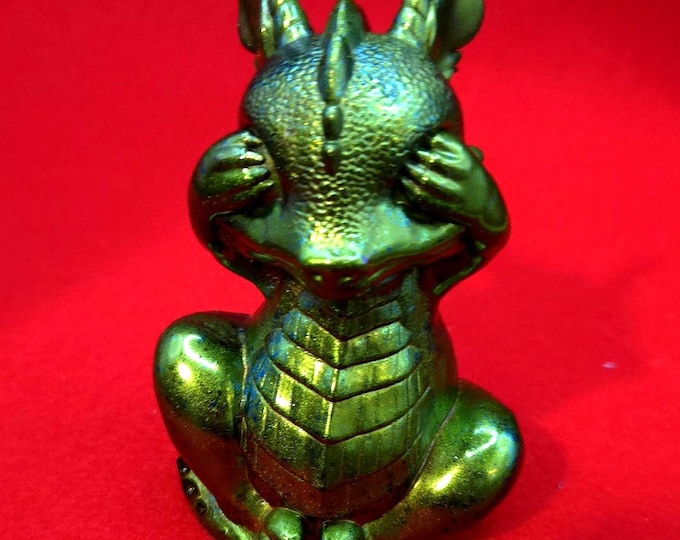 Featured listing image: Colorful, vibrant fantasy-inspired dragon decor. See no evil, hear no evil, and speak evil. Complete set.