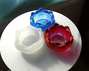 Lotus flower candle holder red white blue each Uniquely handcrafted with extensive detail.  Perfect gift for any occasion.