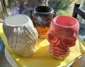 Unique Eco Resin Skull Candle Holders, Gothic Decor, Handcrafted plant holders.  Great for succulents, candles, and trinkets. Altar addition