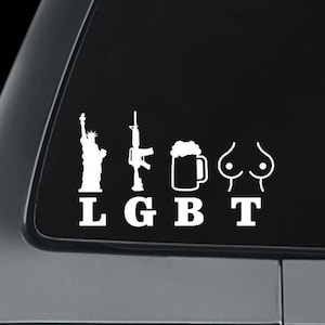 Decalcomania Liberty Guns Beer Tits, decalcomania umoristica per adulti, satira LGBT