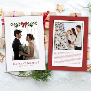 Carte de Noël joyeux et mariés, carte photo de Noël, carte de Noël pour jeunes mariés, carte de remerciement de mariage, modèle numérique, Noël des mariés