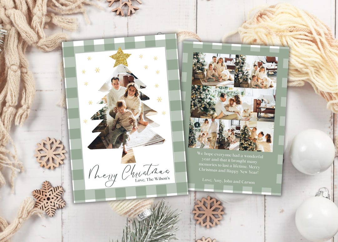 Tree Photo Cards Plaid Christmas Tree Photo Card Template (digital Download) - Etsy
