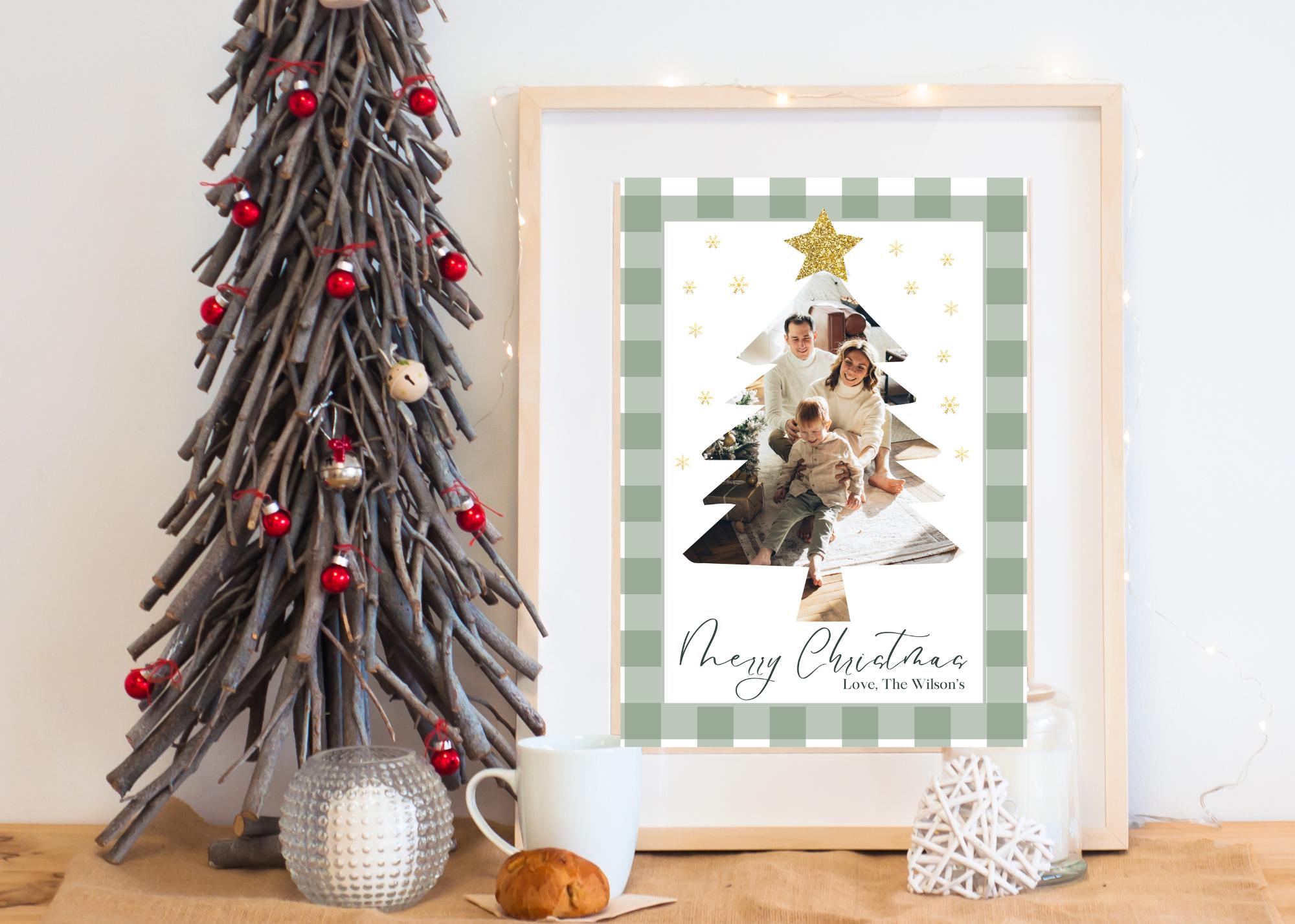 Tree Photo Cards Plaid Christmas Tree Photo Card Template (digital Download) - Etsy
