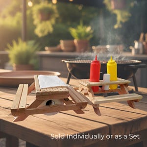 Cedar Picnic Table Condiment and Paper Towel Holders | Handcrafted BBQ & Outdoor Table Decor | Set or Individual