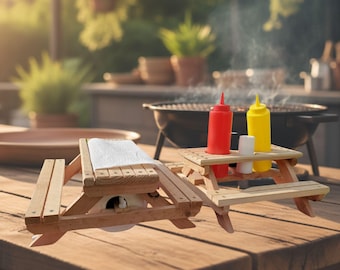 Cedar Picnic Table Condiment and Paper Towel Holders | Handcrafted BBQ & Outdoor Table Decor | Set or Individual