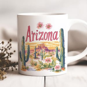 Arizona Desert Bloom Mug Saguaro Cactus & Sunset Design